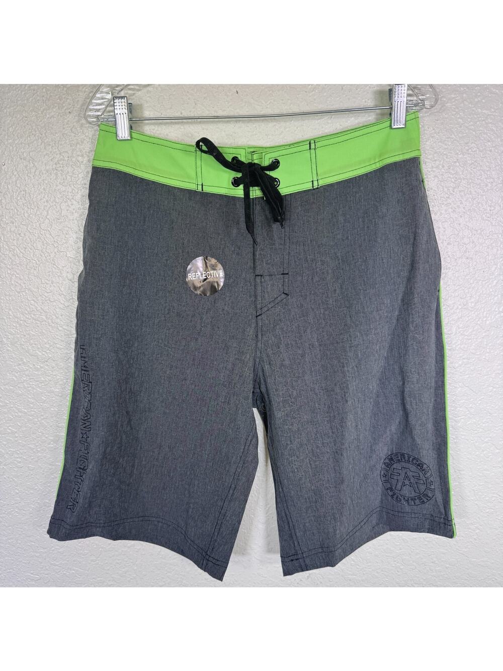 American Fighter Board Short Mens 29 Swim Trunks Reflective Pattern Beach Cruise